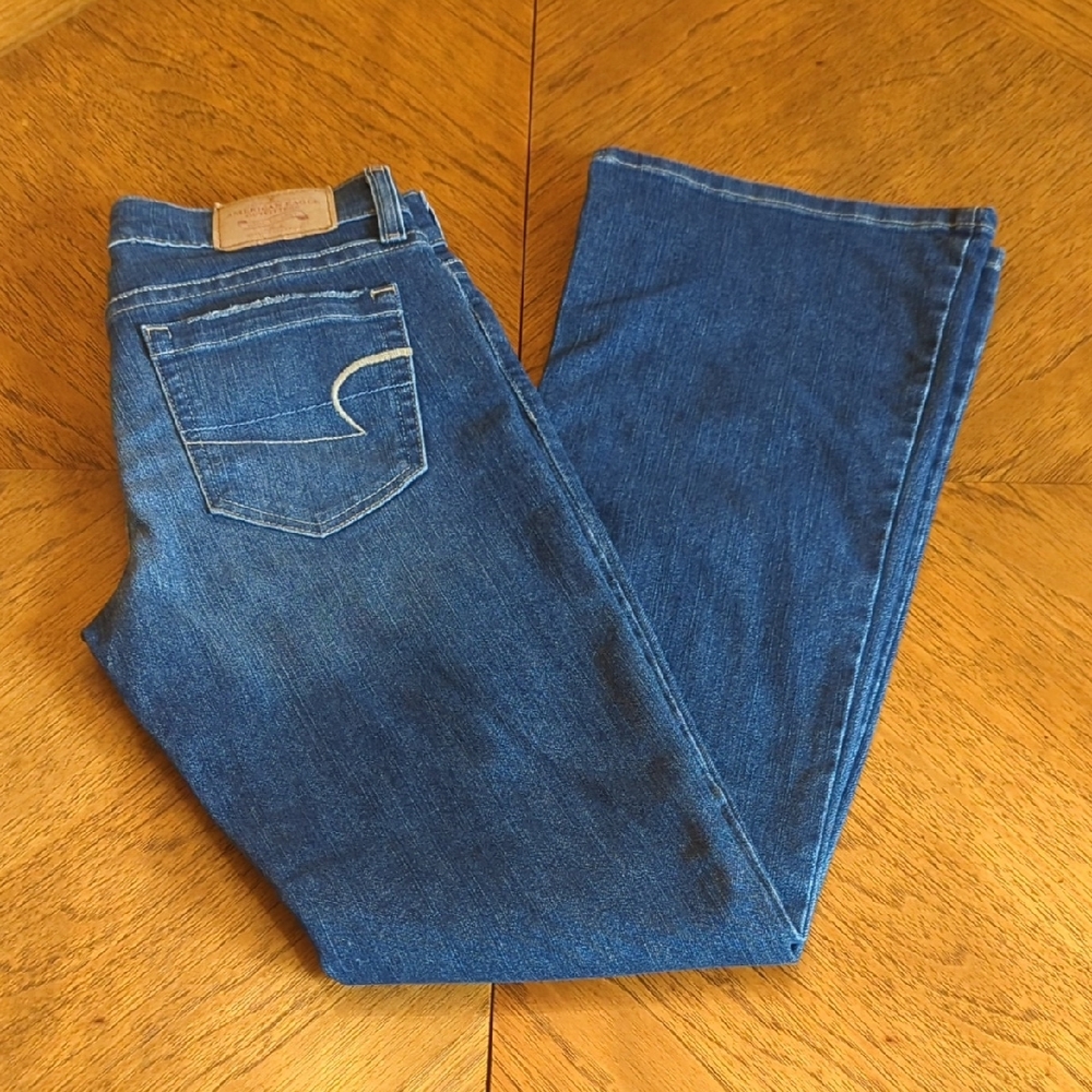 Y2K American Eagle Outfitters Blue Lightly Distressed Hipster Flare Jeans